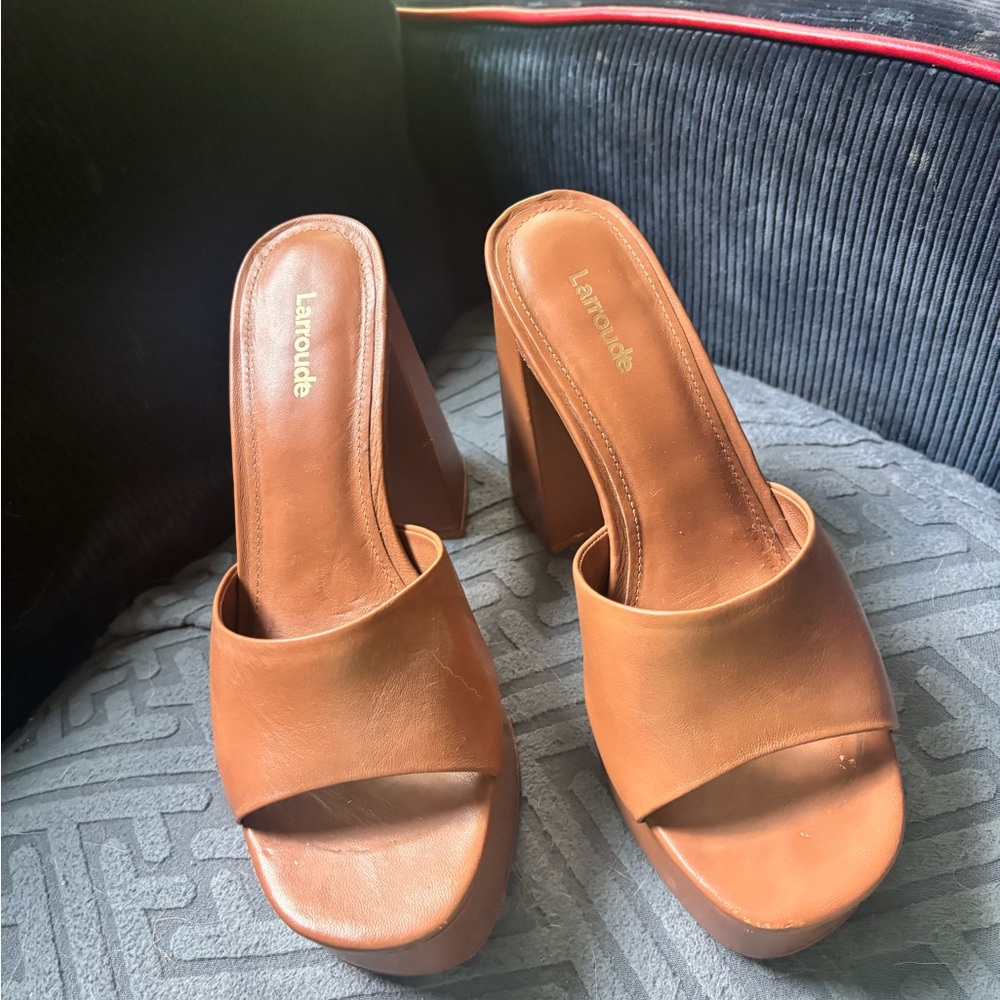 Larroude Brown Platform Mules